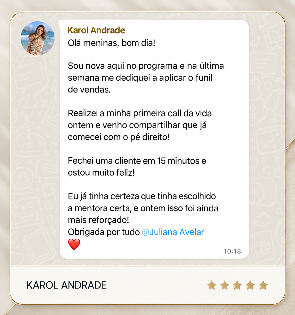 Depoimento original de Karol Andrade